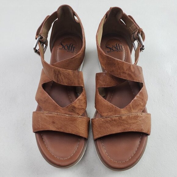 Sofft Mirabelle Strappy Leather Sandal Womens 7 Brown Gladiator Buckle Comfort - Picture 4 of 10
